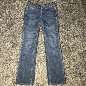 DKNY rhinestone Logo Jeans Dark Wash Denim Straight Leg Jeans‎ Medium Rise Sz 4